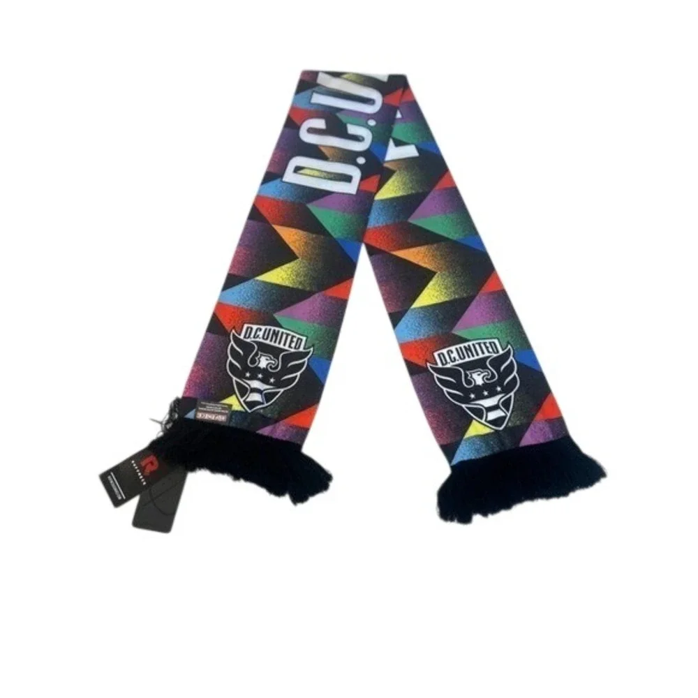 DC United MLS Soccer‎ Scarf Rainbow Geometric Pattern Black Fringe Ruffneck